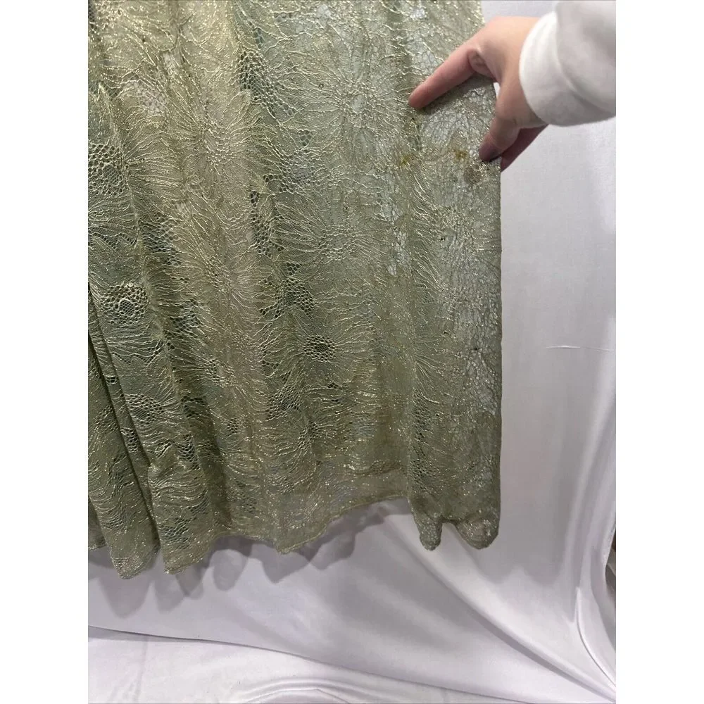 NWD Mac Duggal [ 2 ] 491881 Jeweled Long Sleeve Floral Lace Gown Sage Gold Q1023